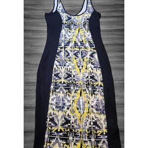 Y2K Aztec Bodycon Dress Black Yellow Tribal Print M Grunge Clubwear Soft Goth